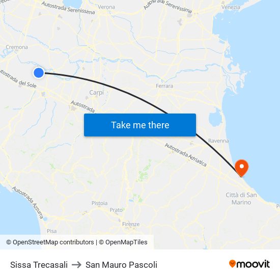 Sissa Trecasali to San Mauro Pascoli map