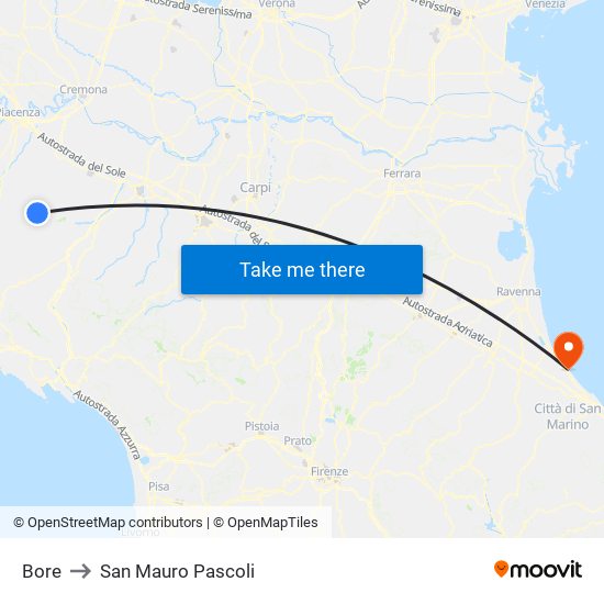 Bore to San Mauro Pascoli map