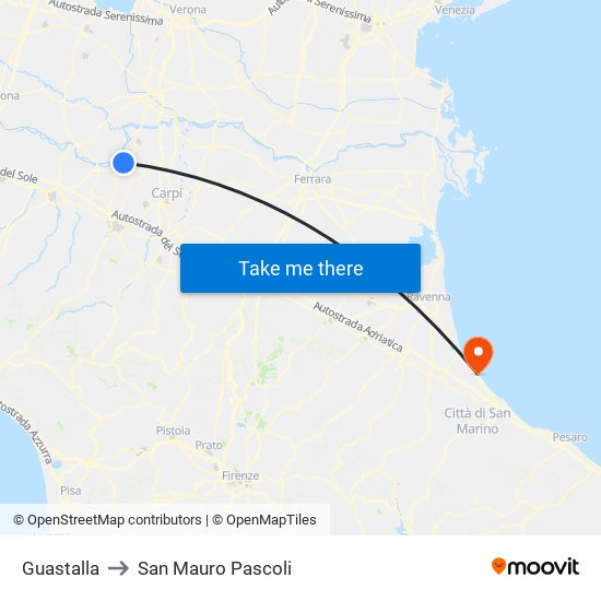 Guastalla to San Mauro Pascoli map