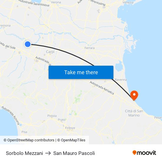 Sorbolo Mezzani to San Mauro Pascoli map