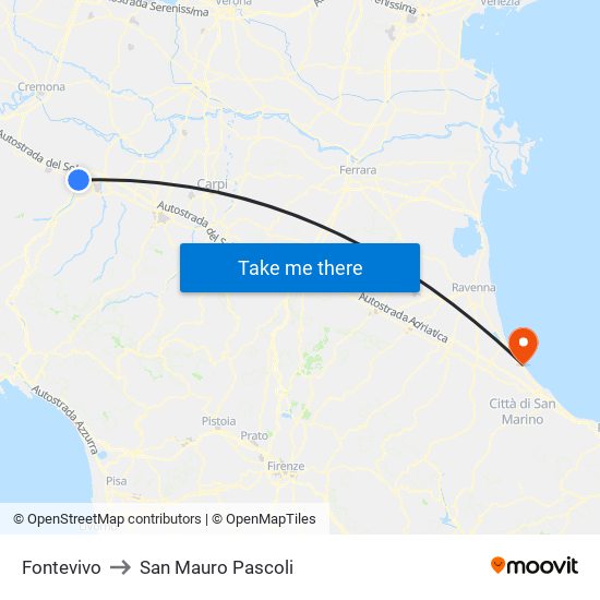 Fontevivo to San Mauro Pascoli map