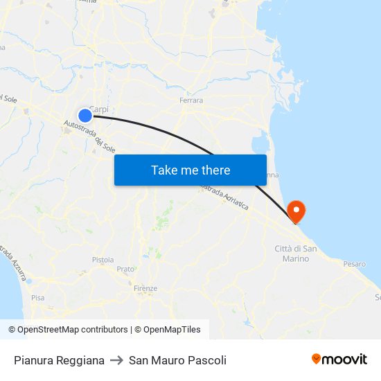 Pianura Reggiana to San Mauro Pascoli map