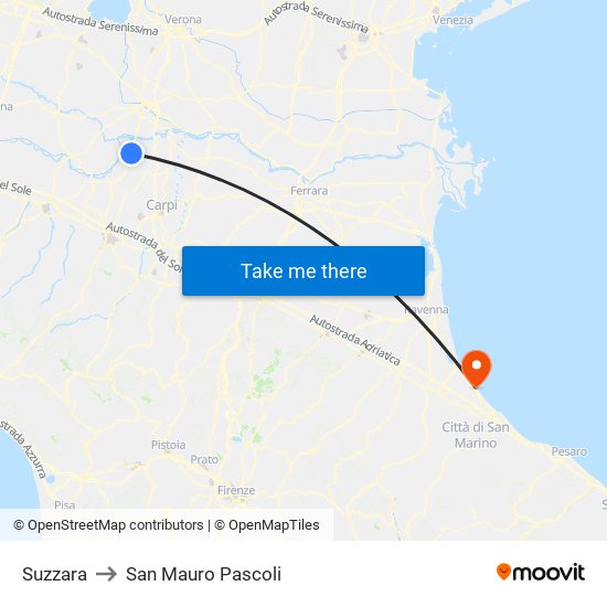 Suzzara to San Mauro Pascoli map