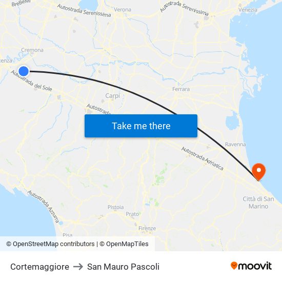 Cortemaggiore to San Mauro Pascoli map