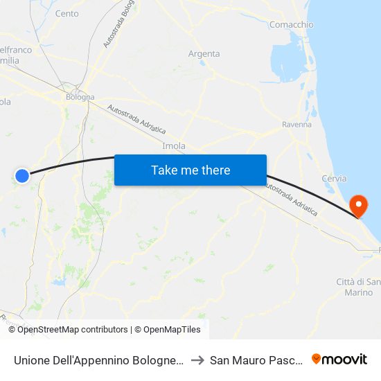 Unione Dell'Appennino Bolognese to San Mauro Pascoli map