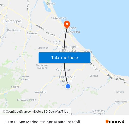 Città Di San Marino to San Mauro Pascoli map