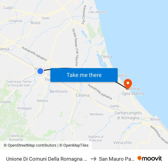 Unione Di Comuni Della Romagna Forlivese to San Mauro Pascoli map