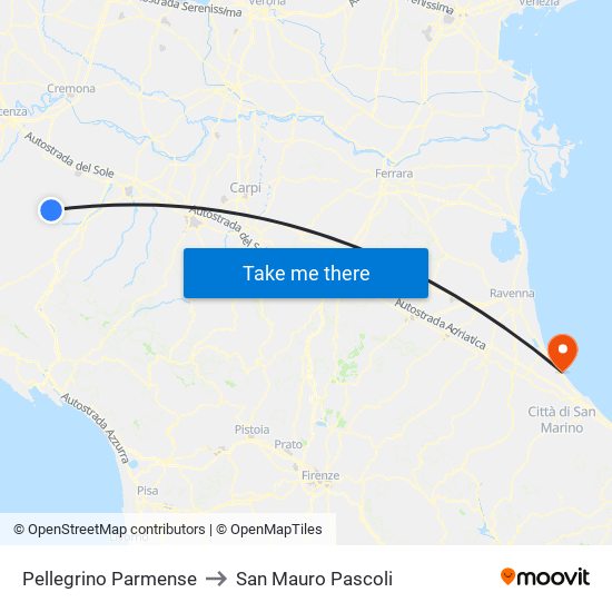 Pellegrino Parmense to San Mauro Pascoli map