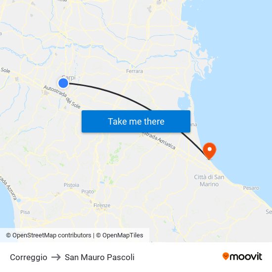 Correggio to San Mauro Pascoli map