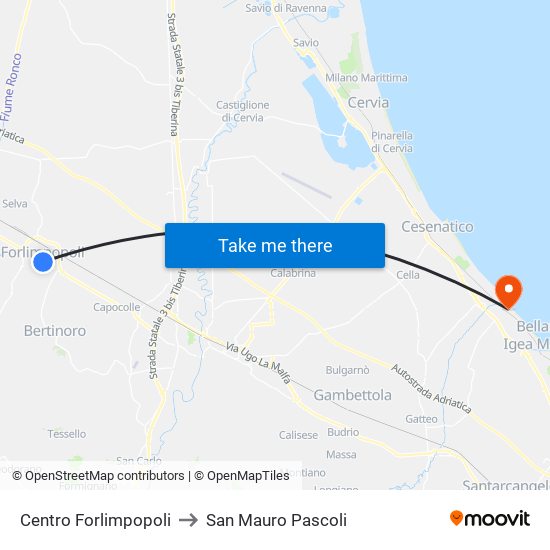 Centro Forlimpopoli to San Mauro Pascoli map