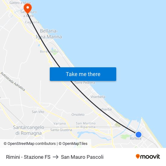 Rimini - Stazione FS to San Mauro Pascoli map