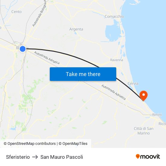 Sferisterio to San Mauro Pascoli map