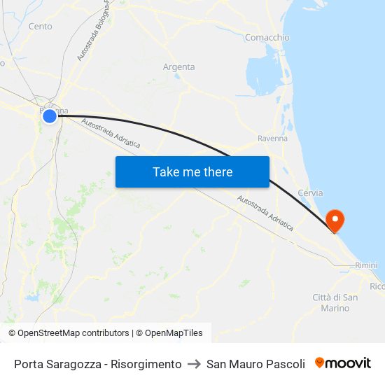 Porta Saragozza - Risorgimento to San Mauro Pascoli map