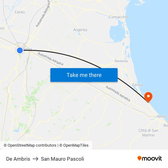 De Ambris to San Mauro Pascoli map