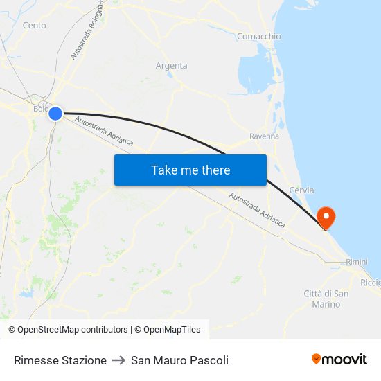 Rimesse Stazione to San Mauro Pascoli map