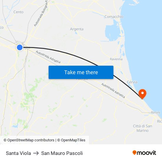 Santa Viola to San Mauro Pascoli map