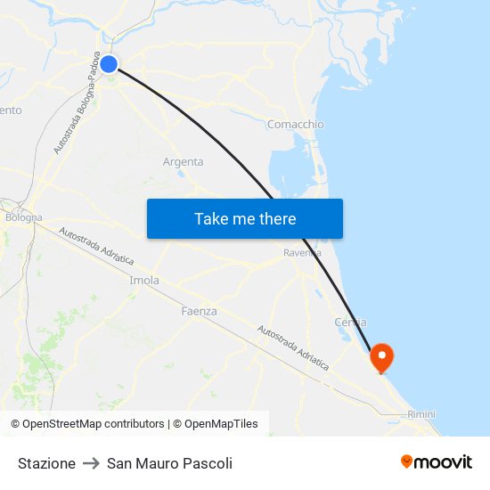 Stazione to San Mauro Pascoli map