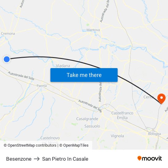 Besenzone to San Pietro In Casale map