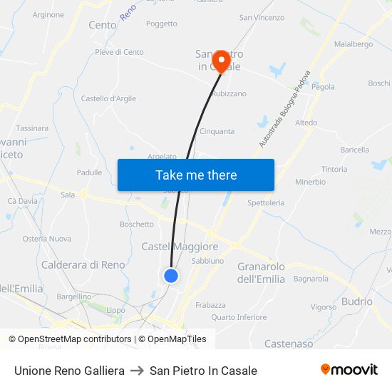 Unione Reno Galliera to San Pietro In Casale map
