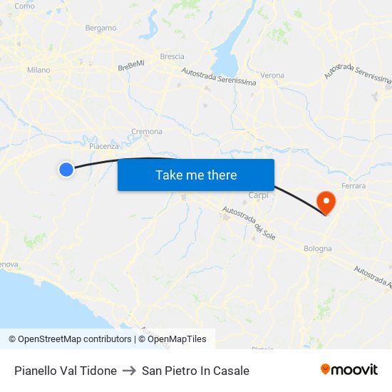 Pianello Val Tidone to San Pietro In Casale map