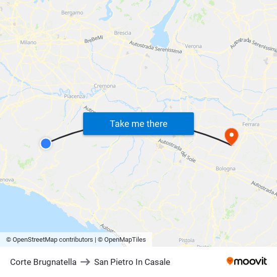 Corte Brugnatella to San Pietro In Casale map