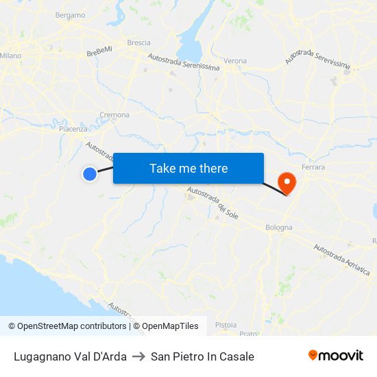 Lugagnano Val D'Arda to San Pietro In Casale map