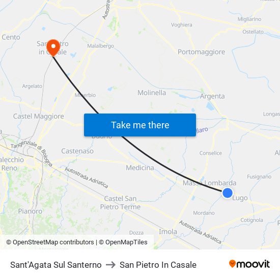 Sant'Agata Sul Santerno to San Pietro In Casale map