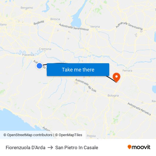 Fiorenzuola D'Arda to San Pietro In Casale map