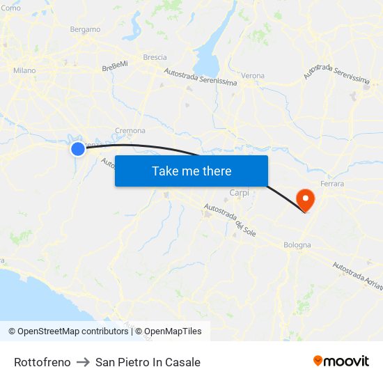 Rottofreno to San Pietro In Casale map