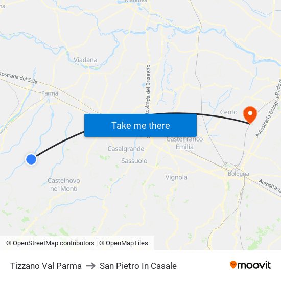 Tizzano Val Parma to San Pietro In Casale map