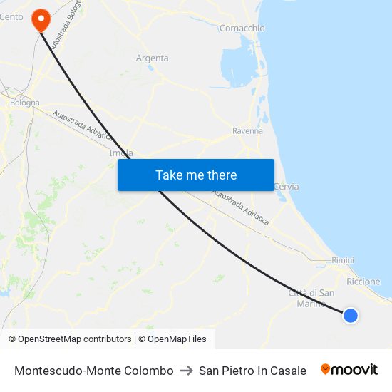 Montescudo-Monte Colombo to San Pietro In Casale map