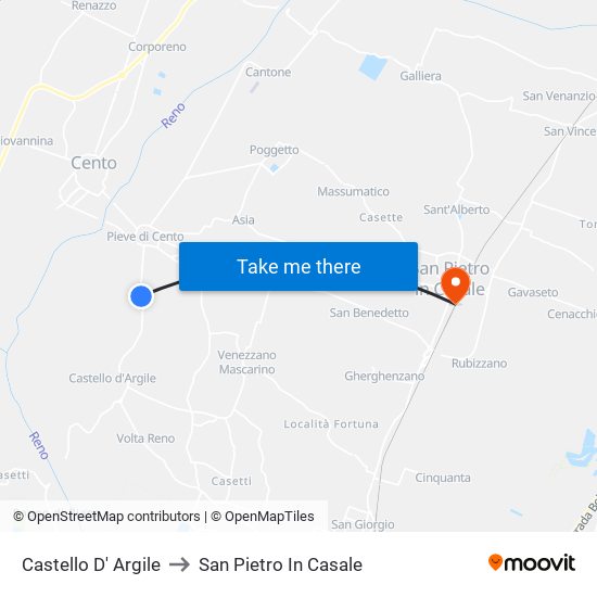 Castello D' Argile to San Pietro In Casale map