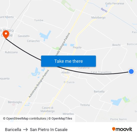 Baricella to San Pietro In Casale map