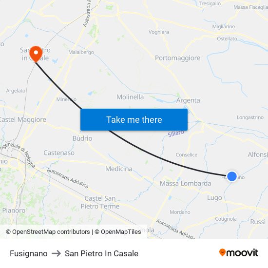 Fusignano to San Pietro In Casale map