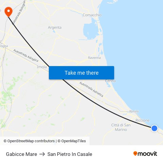 Gabicce Mare to San Pietro In Casale map