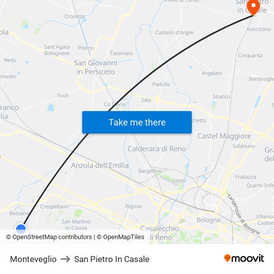 Monteveglio to San Pietro In Casale map