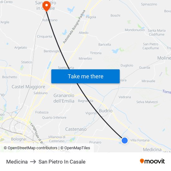 Medicina to San Pietro In Casale map