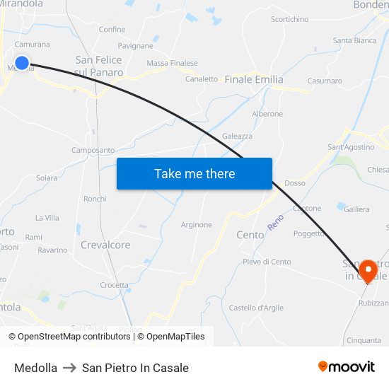 Medolla to San Pietro In Casale map