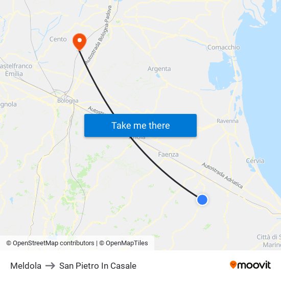 Meldola to San Pietro In Casale map