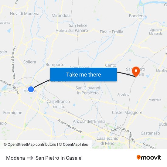 Modena to San Pietro In Casale map