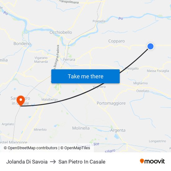 Jolanda Di Savoia to San Pietro In Casale map