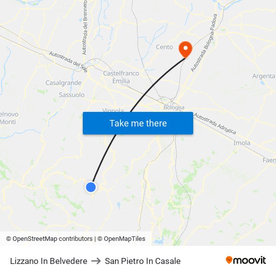 Lizzano In Belvedere to San Pietro In Casale map