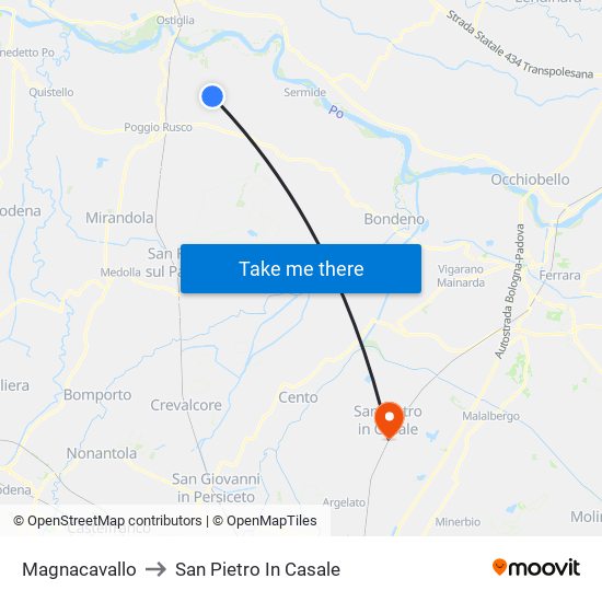 Magnacavallo to San Pietro In Casale map