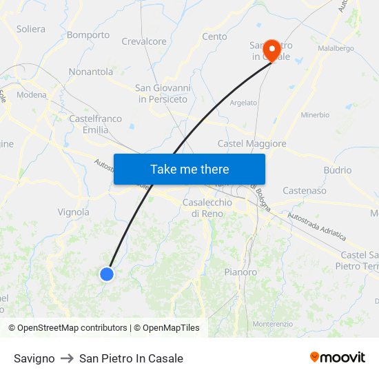 Savigno to San Pietro In Casale map