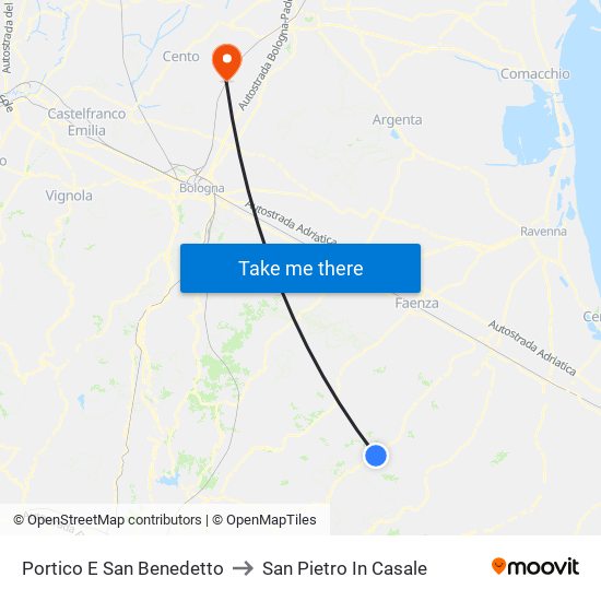 Portico E San Benedetto to San Pietro In Casale map