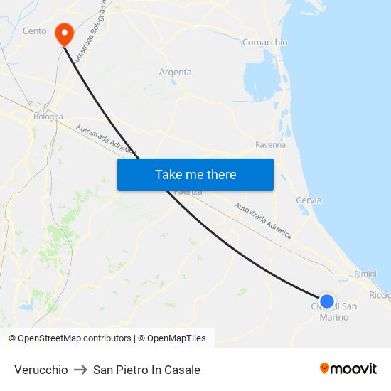 Verucchio to San Pietro In Casale map