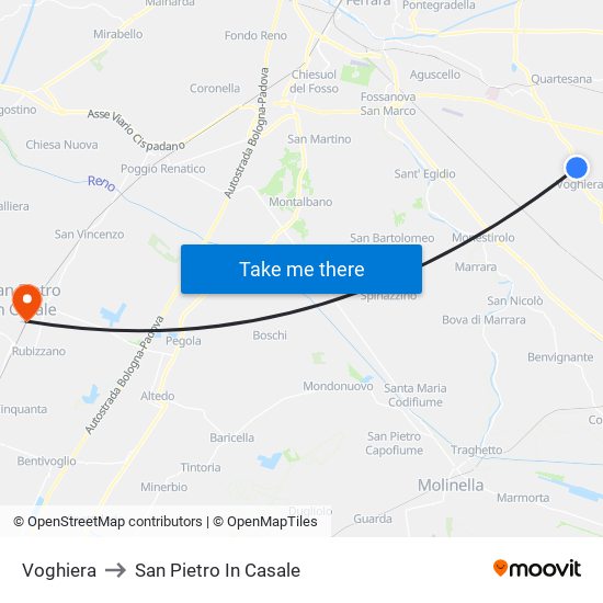 Voghiera to San Pietro In Casale map