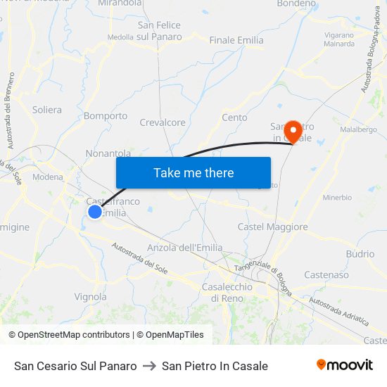 San Cesario Sul Panaro to San Pietro In Casale map