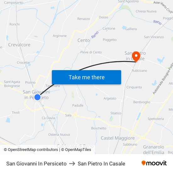 San Giovanni In Persiceto to San Pietro In Casale map