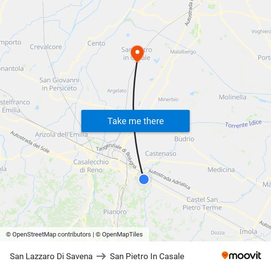 San Lazzaro Di Savena to San Pietro In Casale map